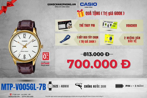 CASIO MTP-V005GL-7B - QUÀ TẶNG TRỊ GIÁ 600k