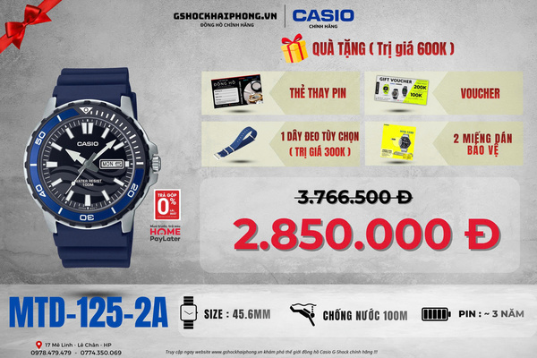  CASIO MTD-125-2A - QUÀ TẶNG TRỊ GIÁ 600K 