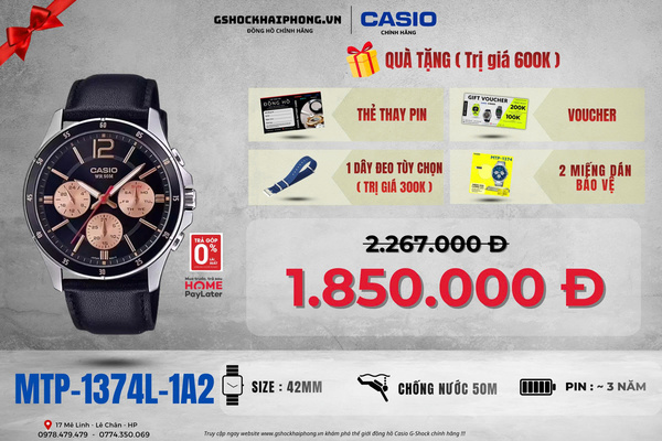 CASIO MTP-1374L-1A2 - QUÀ TẶNG TRỊ GIÁ 600K