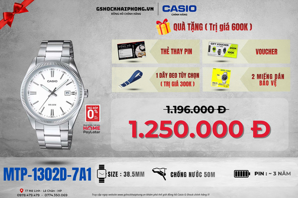 CASIO MTP-1302D-7A1 - QUÀ TẶNG TRỊ GIÁ 600K 