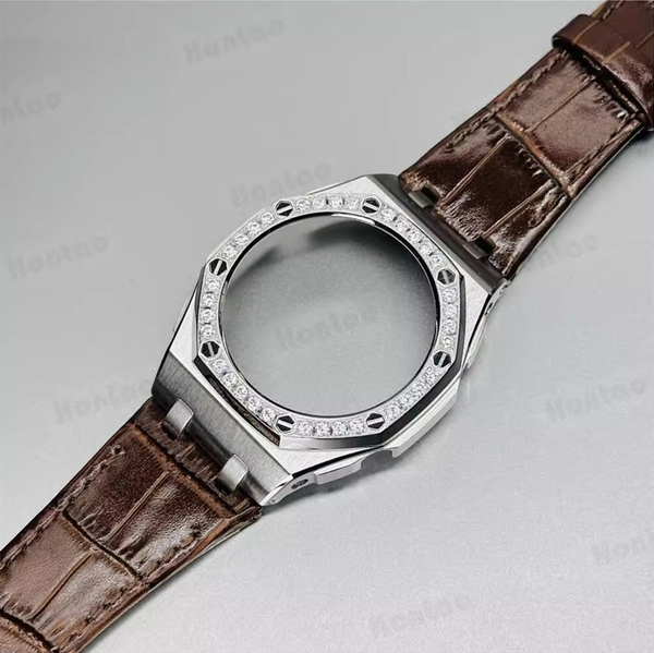 Bộ vỏ thép Bạc nạm đá - Dây da ( Thế hệ 5 cao cấp ) ( Kích vào sản phẩm chọn màu dây )