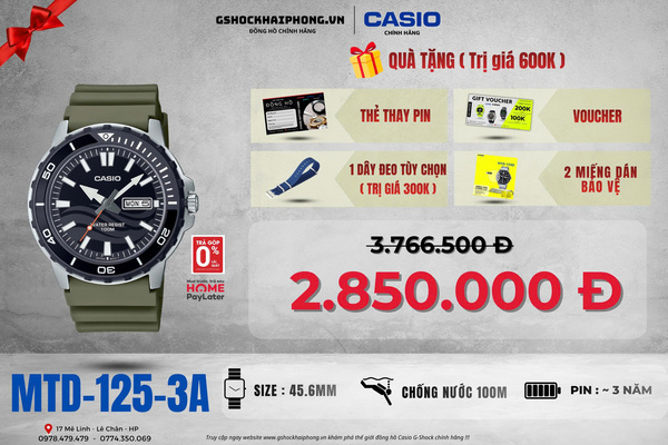 CASIO MTD-125-3A - QUÀ TẶNG TRỊ GIÁ 600K 