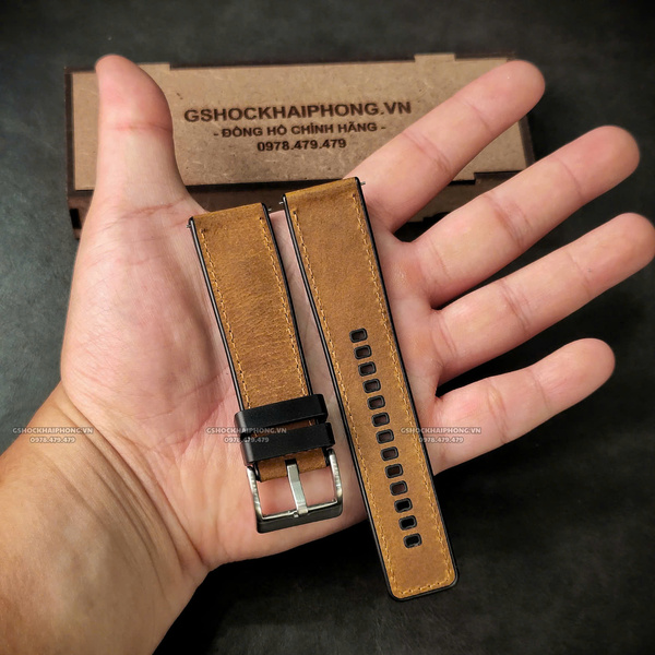 Dây da bọc cao su - Size 20/22/24mm - Màu Nâu Vàng
