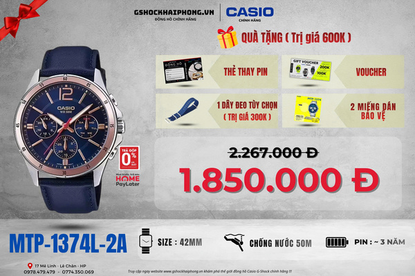CASIO MTP-1374L-2A - QUÀ TẶNG TRỊ GIÁ 600K