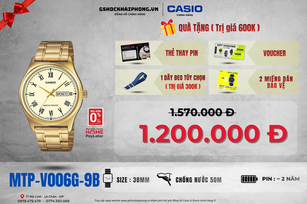 CASIO MTP-V006G-9B - QUÀ TẶNG TRỊ GIÁ 600K 