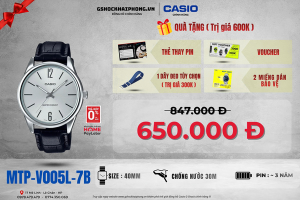 CASIO MTP-V005L-7A - QUÀ TẶNG TRỊ GIÁ 600k