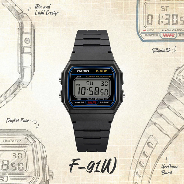 CASIO  F-91W-1D - QUÀ TẶNG TRỊ GIÁ 300K