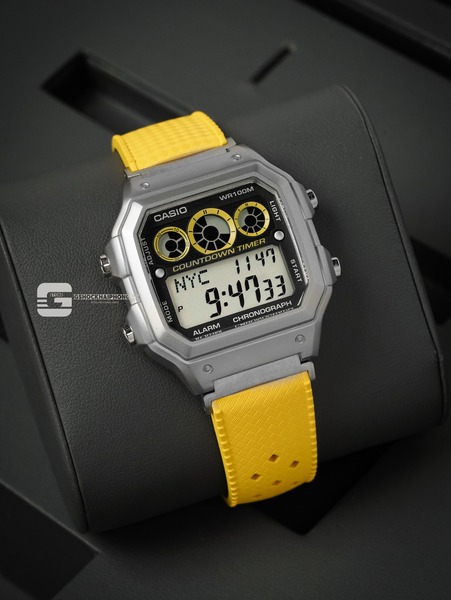 Đồng hồ Nam Chính hãng CASIO AE-1300H-9A- Lắp thêm vỏ thép - Dây Cao Su Flo Rubber