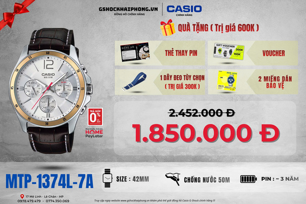  CASIO MTP-1374L-7A - QUÀ TẶNG TRỊ GIÁ 600K
