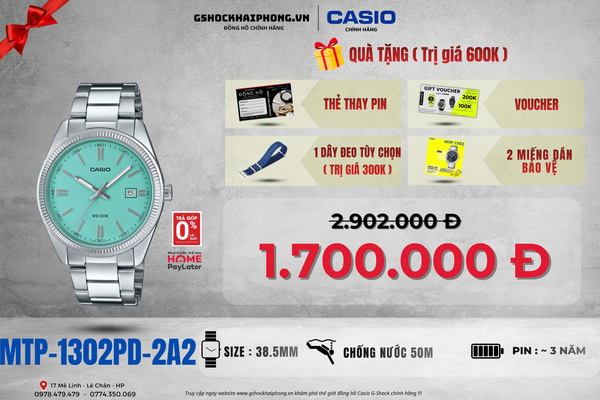 CASIO MTP-1302PD-2A2 - QUÀ TẶNG TRỊ GIÁ 600K 
