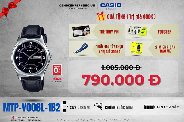 CASIO MTP-V006L-1B2 QUÀ TẶNG TRỊ GIÁ 600K 