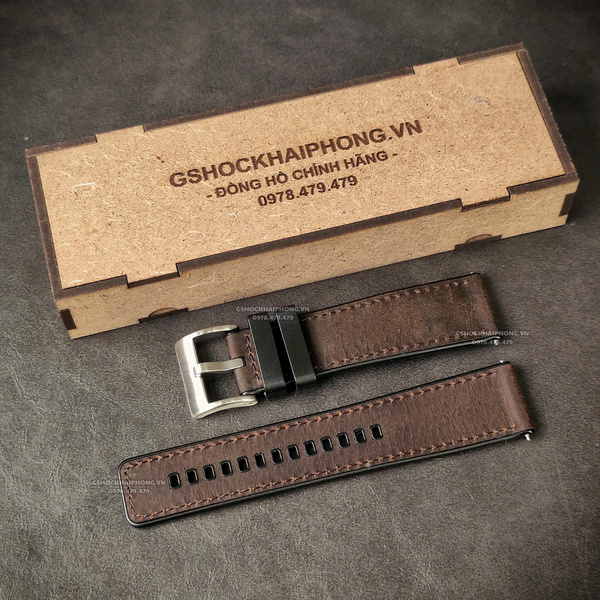 Dây da bọc cao su - Size 20/22/24mm - Màu Nâu