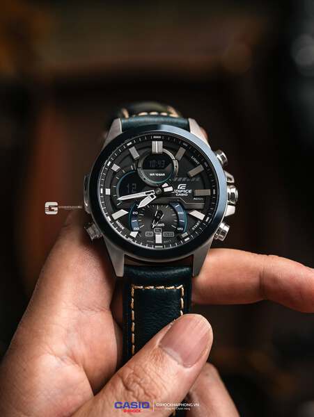 CASIO EDIFICE ECB-30DB - 1A ( Lên Dây Da Bò Sáp Dầu )