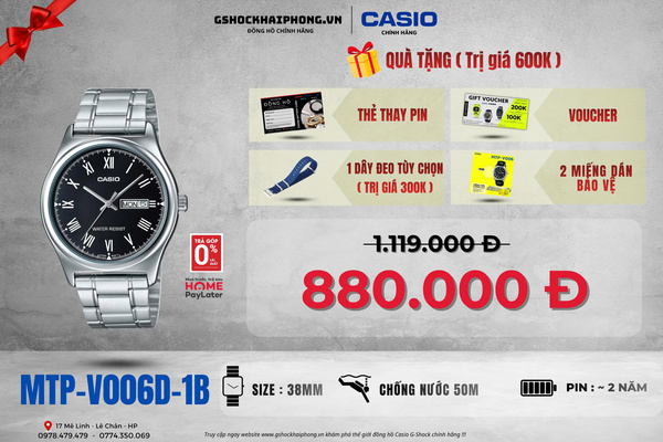 CASIO MTP-V006D-1B - QUÀ TẶNG TRỊ GIÁ 600K 