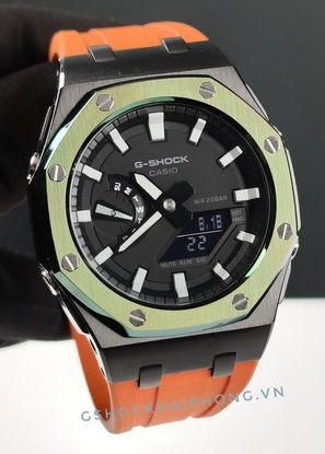 G-SHOCK GA-2100AP - Black & White Orange Flo