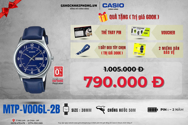 CASIO MTP-V006L-2B QUÀ TẶNG TRỊ GIÁ 600K 