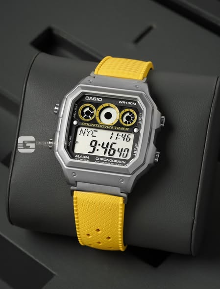 Đồng hồ Nam Chính hãng CASIO AE-1300H-9A- Lắp thêm vỏ thép - Dây Cao Su Flo Rubber