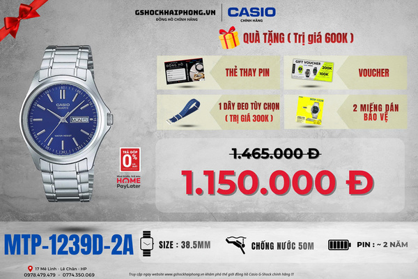CASIO MTP-1239D-2A QUÀ TẶNG TRỊ GIÁ 600K