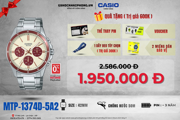 CASIO MTP-1374D-5A2  - QUÀ TẶNG TRỊ GIÁ 600K