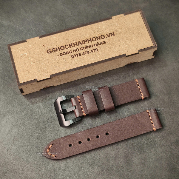 Dây da Bò - Màu Nâu - Size 20/22/24mm ( Khóa Bạc + Khóa Đen )