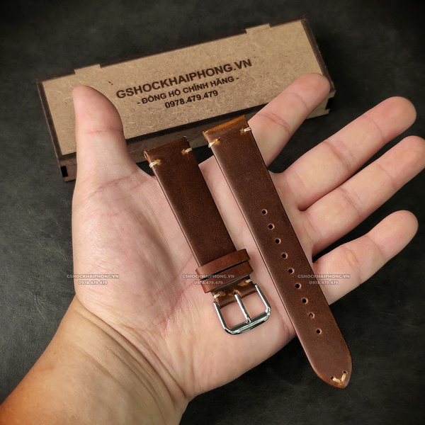 Dây da bò sáp dầu retro - Màu Nâu - Size 20/22/24mm