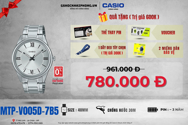 CASIO  MTP-V005D-7B5  - QUÀ TẶNG TRỊ GIÁ 600k