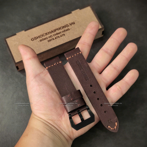 Dây da Bò - Màu Nâu - Size 20/22/24mm ( Khóa Bạc + Khóa Đen )