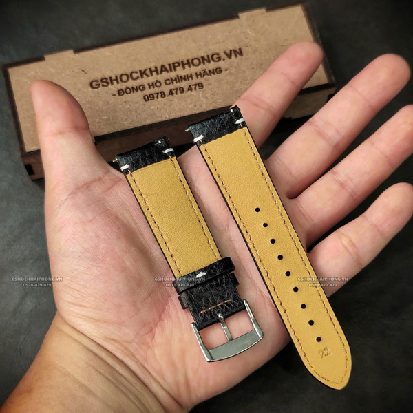 Dây da Bò Gân - Màu Đen Trắng - Size 20/22mm