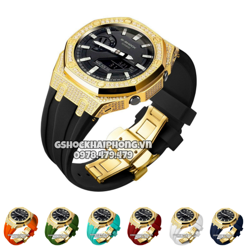Bộ vỏ Gold nạm  phun đá  - Dây cao su ( Kích vào sp chọn màu dây ) 