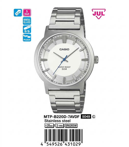 CASIO MTP-B220D-7A QUÀ TẶNG TRỊ GIÁ 600K 