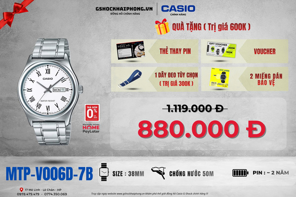 CASIO MTP-V006D-7B - QUÀ TẶNG TRỊ GIÁ 600K 
