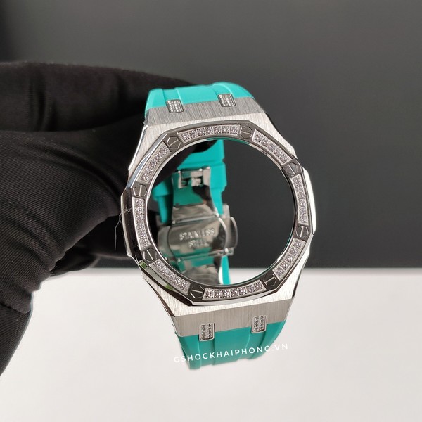 Bộ vỏ GA-2100 AP - Gen 4 - Bộ thép nạm đá - Dây cao su xanh Tiffany