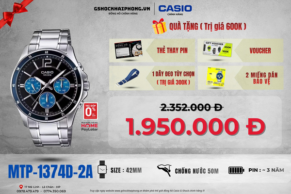 CASIO MTP-1374D-2A - QUÀ TẶNG TRỊ GIÁ 600K